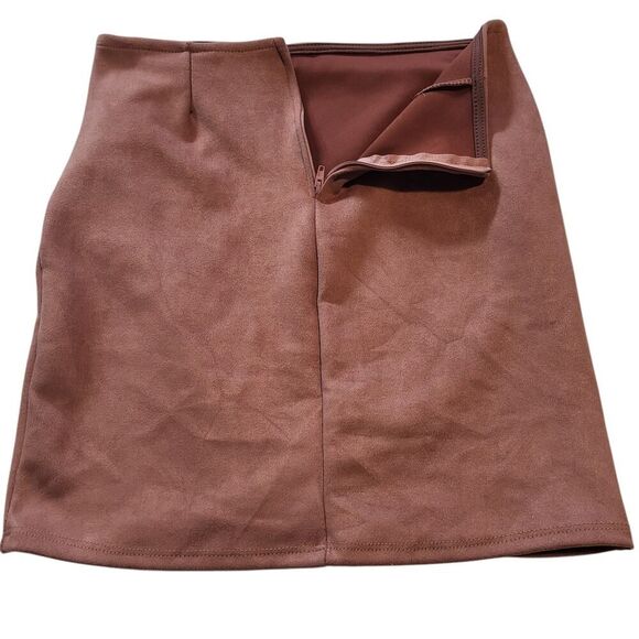 NEW Windsor Small Dusty Pink Mini Skirt Faux Suede Wrap Ruched Back Zipper Party - Picture 3 of 6
